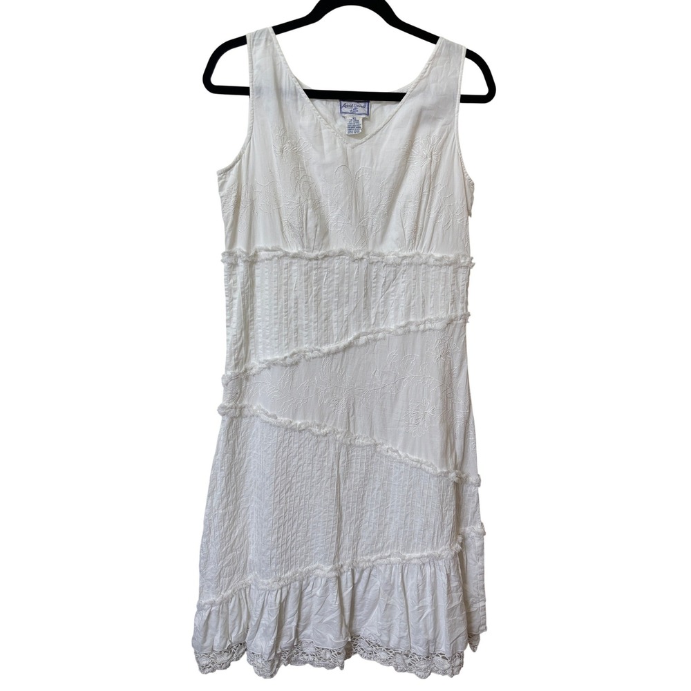 April Cornell White Cotton Embroidered Lace Ruffle Sleeveless Dress XS Boho